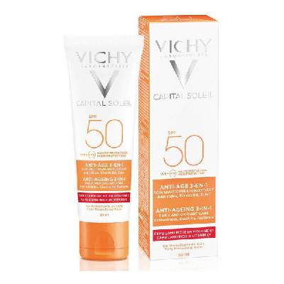 Слънцезащитен крем за лице Capital Soleil Vichy VCH00115 Spf 50 50 ml 3 в 1 Против Стареене