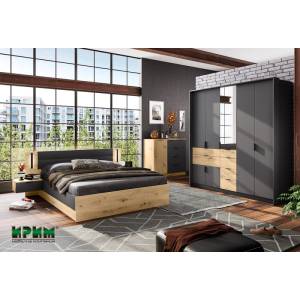 Bogdan Furniture I Спален Комплект Mod 7081, Включен матрак, Дъб артисан и Графит