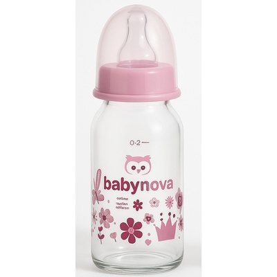 Baby Nova kojenecká skleněná láhev se standardním hrdlem růžová 120 ml