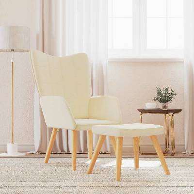 vidaXL 327938 relaxační se stoličkou textil krémová
