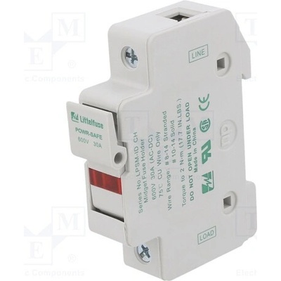 LITTELFUSE LPSM0001ZXID Zásuvka; 10x38mm; na přípojnici DIN; 30A; 600V; Póly: 1; bilá