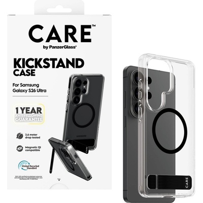 Panzer Гръб CARE by PanzerGlass за Samsung Galaxy S26 Ultra, Urban Explorer Case w. Black Kickstand and Qi - Прозрачен