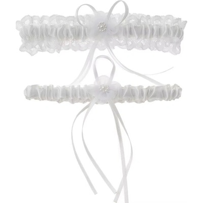 Naishide Jewelry Sada bílých svatebních podvazků s květinovým detailem z perliček