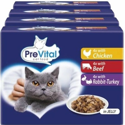 PreVital Cat kuřecí / hovězí / králičí krůtí v želé 48 x 100 g