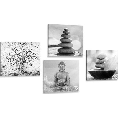 Set obrazů s černobílým Feng Shui motivem - 4x 40x40