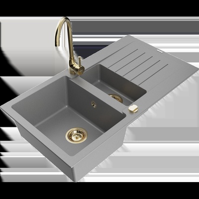 Matias гранитна мивка 1, 5-камерна с дренаж и кухненски смесител Telma, сив - 6502-71-670200-50 (6502-71-670200-50)
