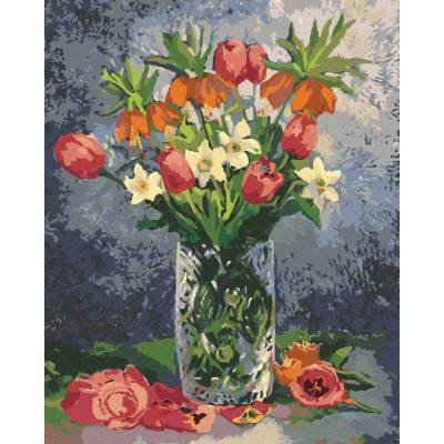 Zuty Malování podle čísel TULIPÁNY A DALŠÍ JARNÍ KVĚTINY VE VÁZE