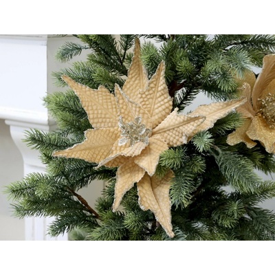 Jantarová vánoční ozdoba květina hvězda Poinsettia na klipu 25*6 cm Chic Antique