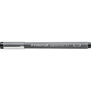 STAEDTLER black pigment liner, line width 0.3 mm, indelible pigment ink, long metal tip, long service life, 10 fineliners in a cardboard case, 308 03-9 (308 03-9 VE)