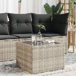 vidaXL Градинска маса стъклен плот светлосива 55x55x37 см полиратан (366182)