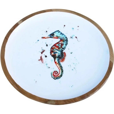 SEA Club Talíř - mořský koník, kulatý, mangové dřevo se smaltem, Ø: 25,5cm, V: 2,5cm 9766
