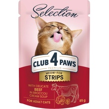 CLUB 4 PAWS Premium Plus pre mačky prúžky s hovädzím mäsom v brokolicovej polievke 85 g