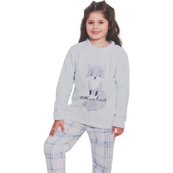 Детска пухкава пижама в светлозелено с картинка на лисица и каре