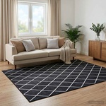 vidaXL Килим ORIZ Черен диамантен модел 240 x 240 cm 100% полиестер (42050350)