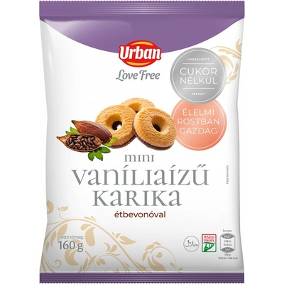 Urbán Vanilkové mini kolečka polomáčené v hořké čokoládě bez cukru se sladidlem 160 g