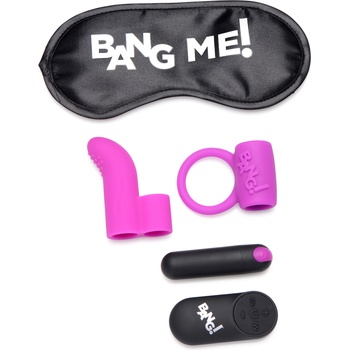 Image 1 of Bang! Couple's Kit Love Ring, Finger Vibe, Bullet & Blindfold Purple
