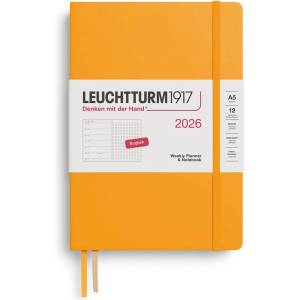Leuchtturm1917 372702 Weekly Calendar & Notebook Dotted Medium (A5) 2026, Rising Sun, English (372702)