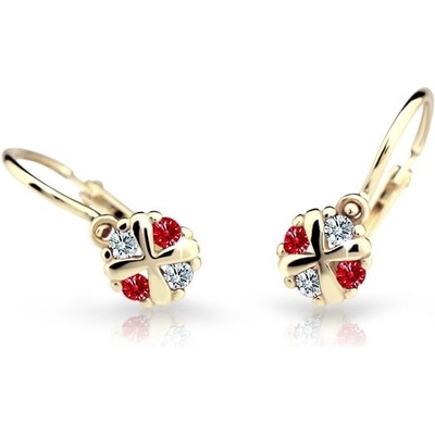 Danfil dětské náušnice C2153 ze žlutého zlata s kamínky Ruby Dark zapínání brizura