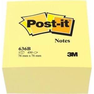 Post-it Classical adhesive blocks 636B, 76x76mm cube, 450 sheets, yellow (3M0311)