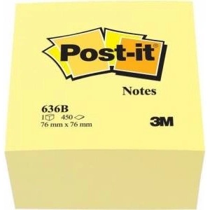 Post-it Classical adhesive blocks 636B, 76x76mm cube, 450 sheets, yellow (3M0311)