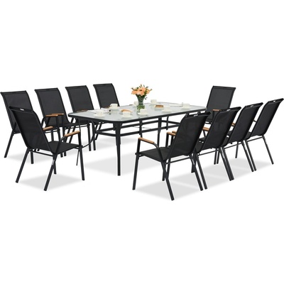 Garden Point Метални градински мебели Modena/Bitonto Wood за 10 души с голяма маса Garden Point black (GAP1076-10)