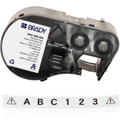 Brady M4C-500-584 / 170809, 12.70 mm x 6.10 m, Пластмаса, черен печат / бял фон (170809)