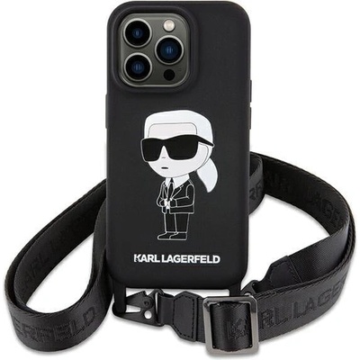 KARL LAGERFELD Кейс Karl Lagerfeld KLHCP15SSCBSKNK за iPhone 15 6.1", твърд, черен / черен, Crossbody Silicone Ikonik (3666339167431)