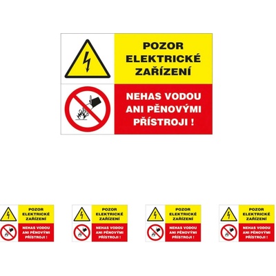 Walteco Pozor, elektrické zařízení/Nehas vodou ani pěnovými přístroji, 80x50mm, samolepka Množství: 5 ks , 20082BP1