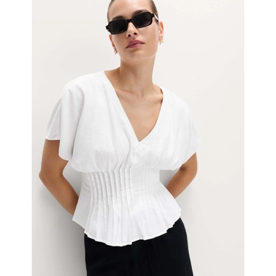Marks & Spencer Топ с подчертан пояс и висок дял лен Marks & Spencer бяла Marks & Spencer | Byal | ЖЕНИ | 22