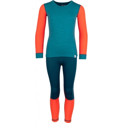 Dětské funkční merino prádlo trollkids baselayer set dark marine / deep orange / madeira blue