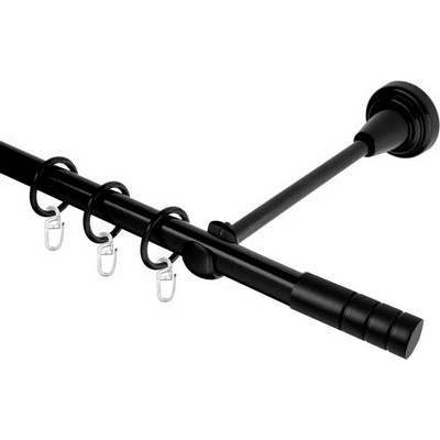 OK-GarnýžeCZ Garnýž kovová jednořadá 19mm Techno černá 290 cm do stěny / kroužky s háčkem