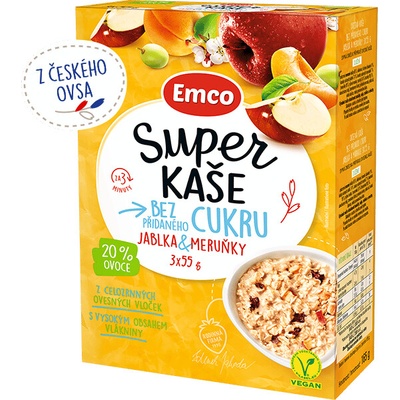 Emco Super kaša bez pridaného cukru Jablko a marhuľa 3 x 55 g