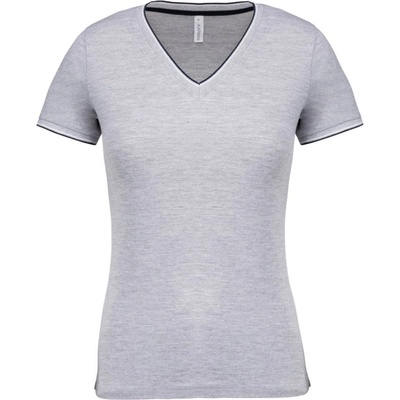 Kariban V-NECK K394 / Дамска риза с къс ръкав от пике - сиво/тъмносиньо/бяло XL (20K394s0904)
