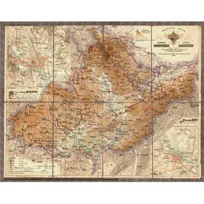 Morava a Slezsko 1883 - nástěnná mapa 90 x 70 cm, lamino + stříbrný hliníkový rám