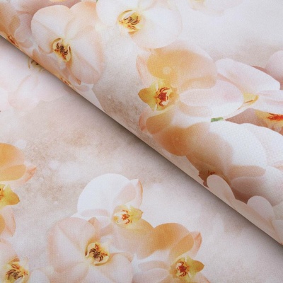 Teflonová látka na ubrusy TF-045 Orchideje na béžovém - šířka 150 cm