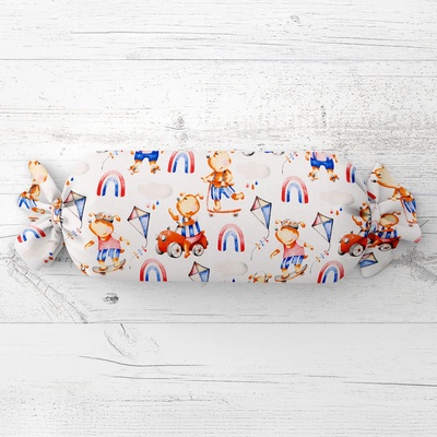 Biante vankúš valec bonbon Sandra SA-521 Modro-červení psíkovia s autami na bielom 15x40