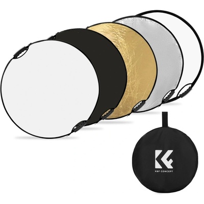 Five-in-One Circular Reflector with Handle 110cm Gold Silver Black White Translucent Soft Light Panel Portrait Outdoor Photography Light Blocking Portable Folding Photography Tent Accessory K&F Concep