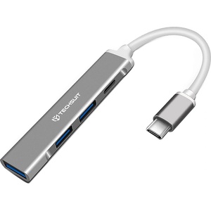 Techsuit - Докинг станция PolarisBridge 4 в 1 (H18) - USB-C към 1x USB 3.0, 2x USB 2.0, 1x Type-C - Сив/Бял