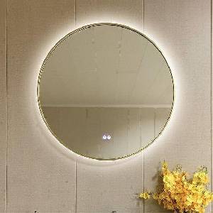 Inter Ceramic Кръгло огледало за баня Ф80 см, с кант матирано светло злато, LED осветление и нагревател (1855/80 Brushed Light Gold)