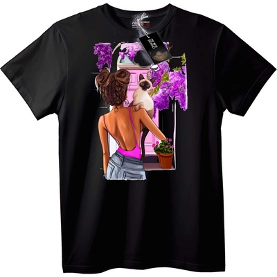 NOONEBRAND Тениска Котка с цветя - 2XL, Black