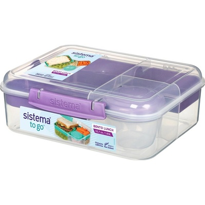 Sistema Dělený svačinový box To Go Bento Lunch s nádobou na jogurt a 2 tácky 1,65 l, fialová