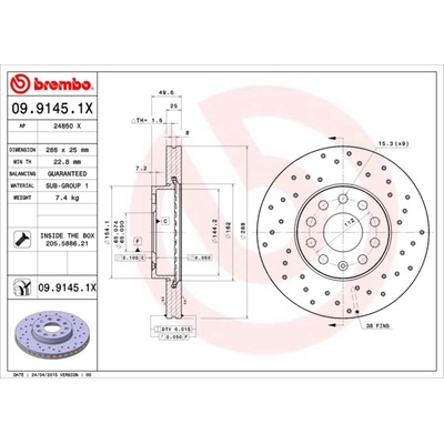 BREMBO Brzdový kotúč 0991451X