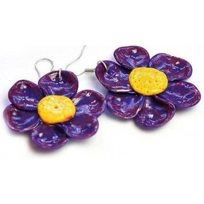 Fimos náušnice Fimo fialové květiny S2125