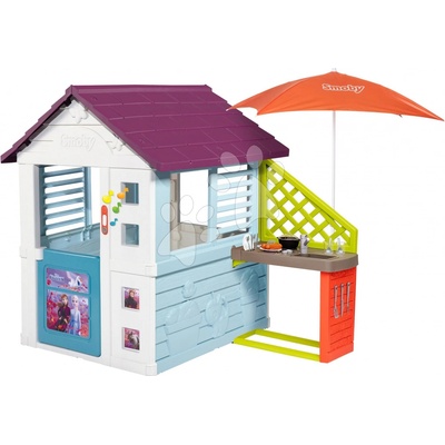 Smoby Domeček Frozen Disney Playhouse se zvonkem a kuchyňka pod slunečníkem