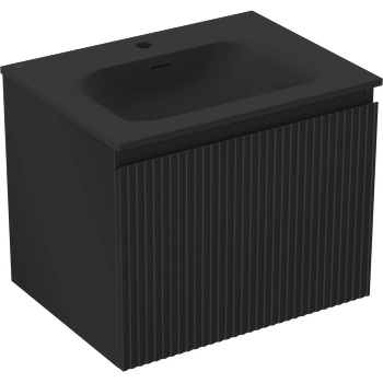 Mexen Rivel баня шкаф 60 см с мивка Vela, 1 чекмедже, оребрена, черно матово - 91A20-06047-1-BF71-W23M71 (91A20-06047-1-BF71-W23M71)