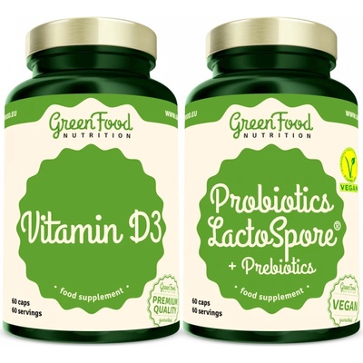 GreenFood Nutrition Probiotics Lactospore + Prebiotics 60 kapsúl +Vitamin D3 60 kapsúl