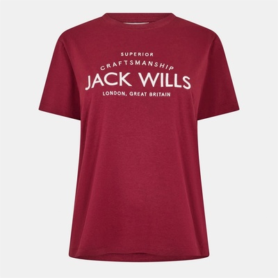 Jack Wills Дамска тениска Jack Wills Forstal Boyfriend T-Shirt Ladies - Wine