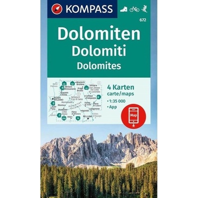 Kompass 672 Dolomiten/Dolomity 1:35 000 set 4 turistických map