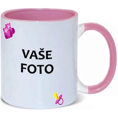 FOTOpošťák Hrnek s fotkou barevný rámeček DUDLÍK RŮŽOVÝ RUŽOVÝ 350 ml