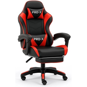 PRO-X Goborelax Геймърски стол с масажна функция и поставка за крака - черно-червен (bm028)